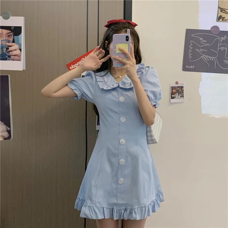 Dress for Women 2021 French Light Blue Dresses Female Doll Collar Puff Sleeve Waist A-line Dress Bellflower Dresses LYQ218 
Dress for Women 2021 French Light Blue Dresses Female Doll Collar Puff Sleeve Waist A-line Dress Bellflower Dresses LYQ218