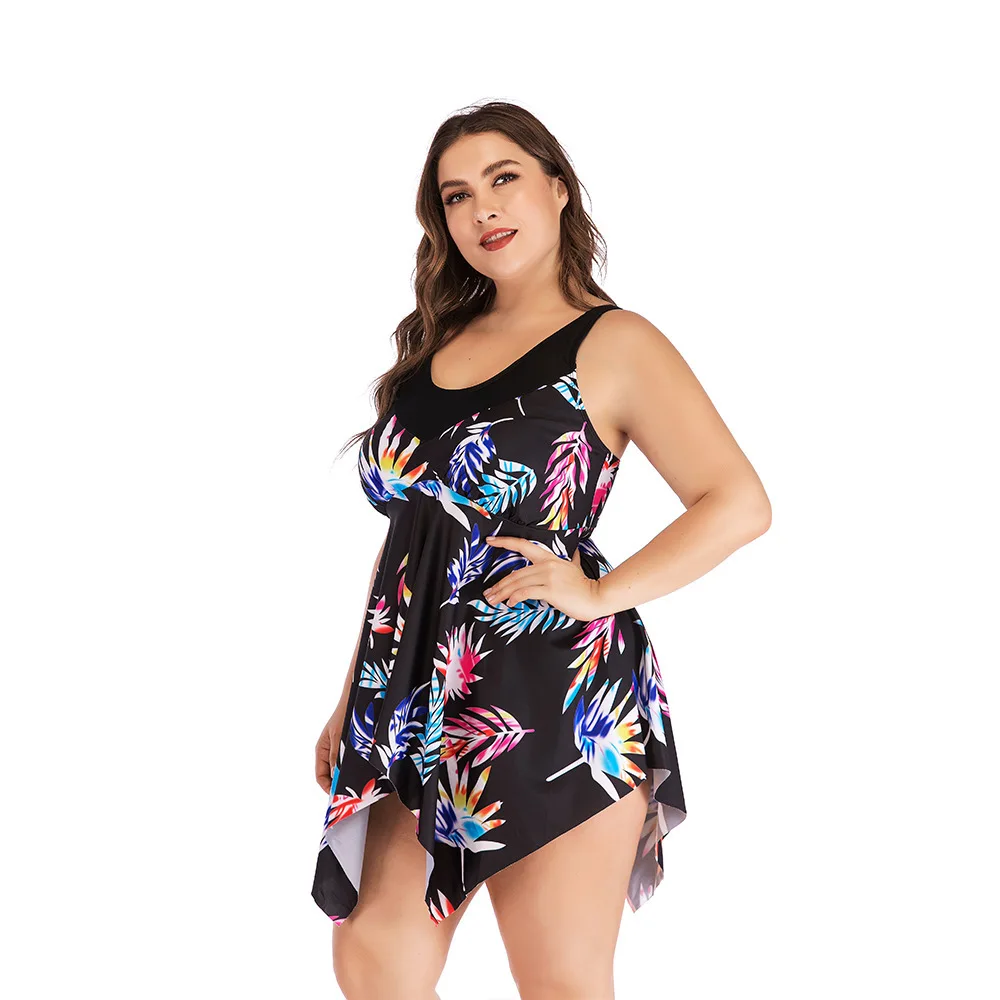 Tankini Sets 2020 Summer Women Two Pieces Tummy Control Irregular Swimwear Retro Print Bathing Suits Push Up Swimsuits Plus Size | Спорт и