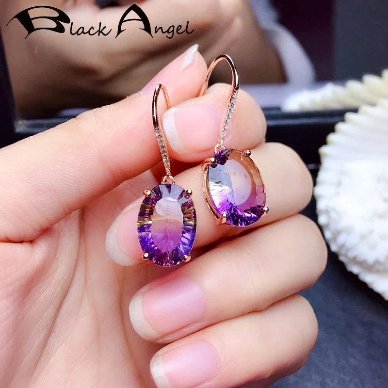 BLACK ANGEL 925 Silver Elegant Amethyst Purple Tourmaline Gemstone Drop Earrings For Women Ear Jewelry Christmas Gift
BLACK ANGEL 925 Silver Elegant Amethyst Purple Tourmaline Gemstone Drop Earrings For Women Ear Jewelry Christmas Gift