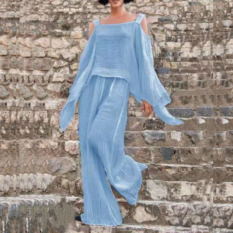 Woman Sets Two Pieces Pant Cotton Linen Spring Off Shoulder Shirt Pullover and Long Pants Set Autumn Batwing Sleeve Lady Outfits
Woman Sets Two Pieces Pant Cotton Linen Spring Off Shoulder Shirt Pullover and Long Pants Set Autumn Batwing Sleeve Lady Outfits