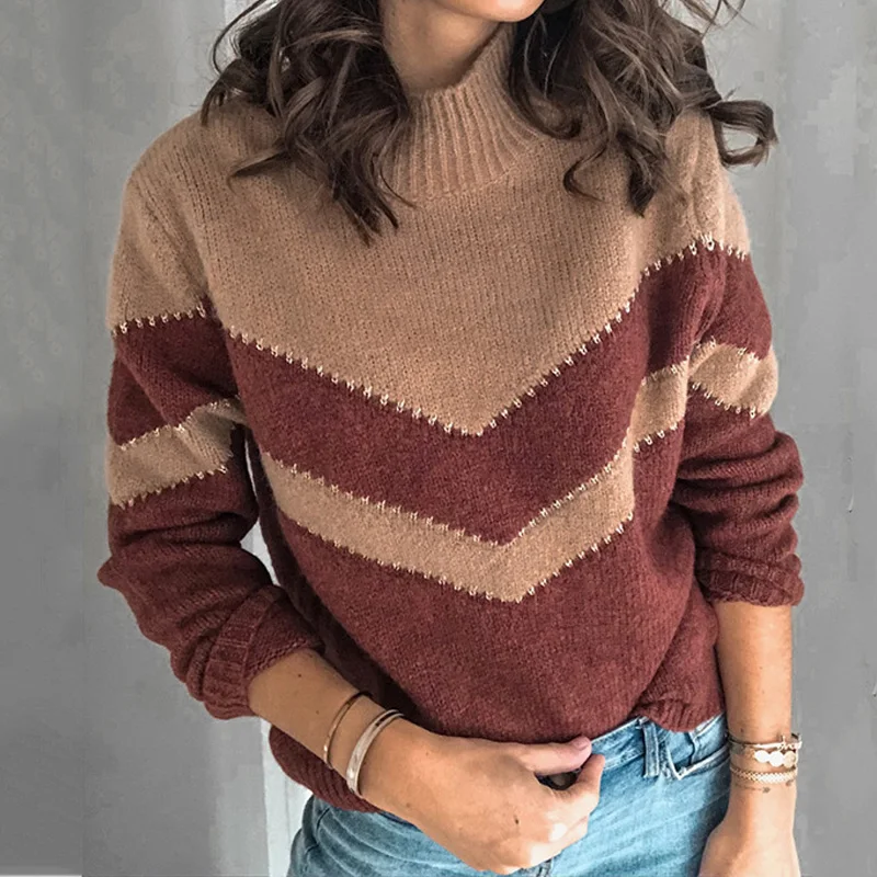 2020 Autumn Turtleneck Sweater Women High Collar Knitted Sweater Pullover Female Turtleneck Women Striped Sweaters For Women
2020 Autumn Turtleneck Sweater Women High Collar Knitted Sweater Pullover Female Turtleneck Women Striped Sweaters For Women