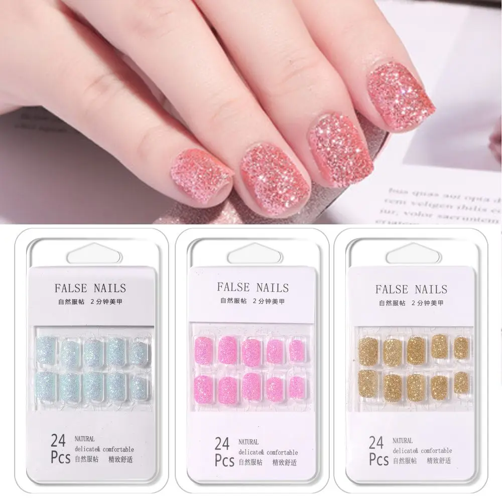 24pcs Nail Art Tips Reuseable False Fingernails Detachable Sugar Glitter Shiny Gelnails Square Short Fake Nails
24pcs Nail Art Tips Reuseable False Fingernails Detachable Sugar Glitter Shiny Gelnails Square Short Fake Nails