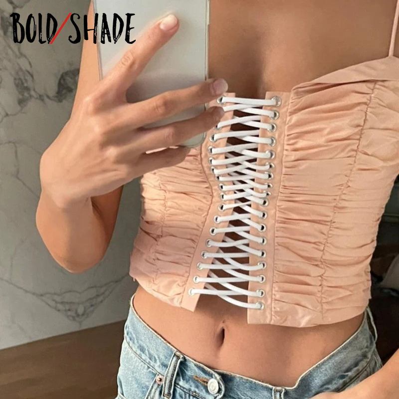 Bold Shade Vintage Lace Up Ruched Pink Camisole 90s Women Sexy Bodycon Club y2k Indie Clothes Aesthetic Spaghetti Strap Tops Hot
Bold Shade Vintage Lace Up Ruched Pink Camisole 90s Women Sexy Bodycon Club y2k Indie Clothes Aesthetic Spaghetti Strap Tops Hot