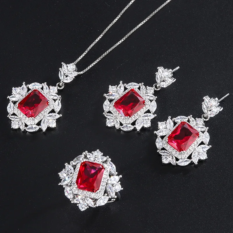 Megin D White Gold Luxury Crystal Square Red Stone Boho Vintage Stud Earring Rings Pendant Collar Necklace Jewelry Set for Women
Megin D White Gold Luxury Crystal Square Red Stone Boho Vintage Stud Earring Rings Pendant Collar Necklace Jewelry Set for Women