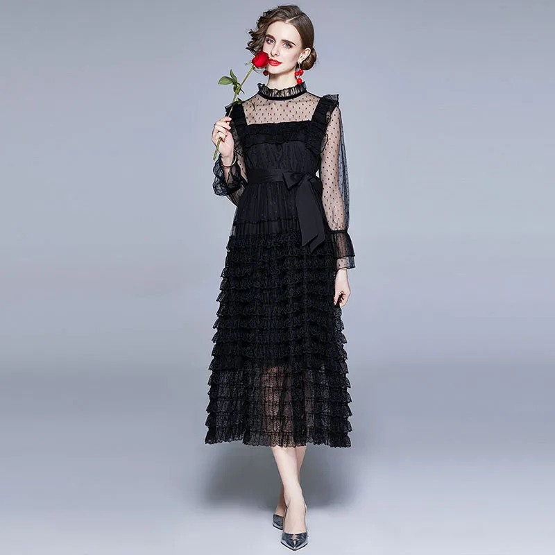 Summer Women Long Elegant Lace Dress High Quality Black Mesh Party Robe Femme Vintage Flare Sleeve Designer A-Line Vestidos
Summer Women Long Elegant Lace Dress High Quality Black Mesh Party Robe Femme Vintage Flare Sleeve Designer A-Line Vestidos