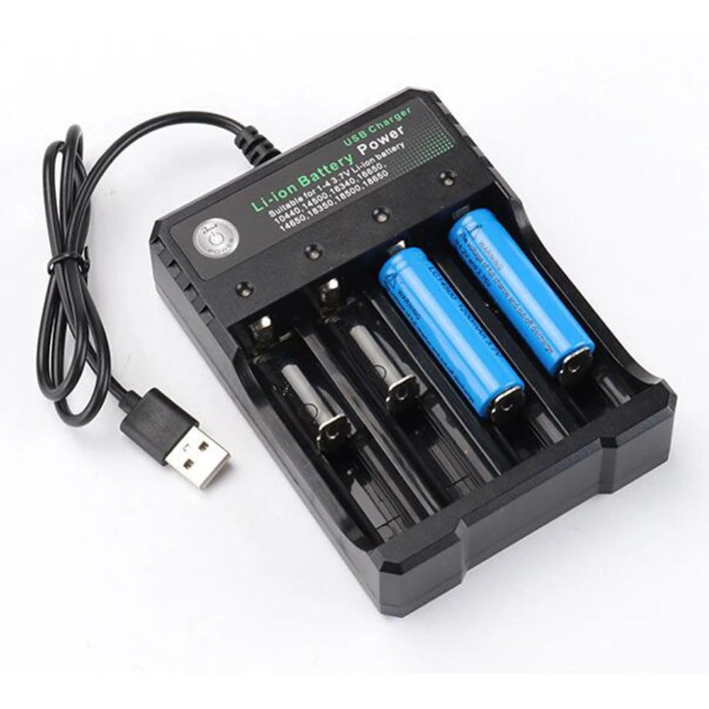 

New 2/4 Slots 4.2V Li-Ion battery Charger Portable USB Charging For 18650 18500 16340 14500 26650 Rechargeable Battery Charger