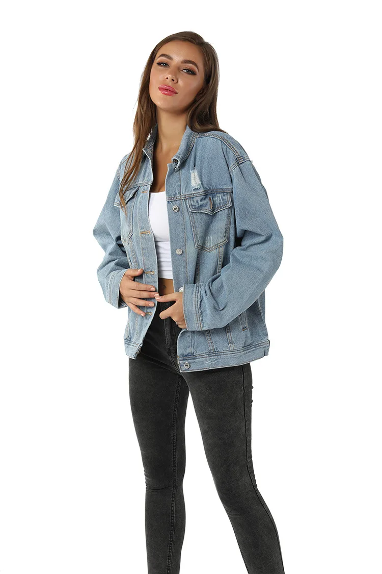 Jean Jacket Outwear Turn-Down-Collar Women Coats Loose Female Blue Feminine Fashionable Bomber Jacket Frayed
Jean Jacket Outwear Turn-Down-Collar Women Coats Loose Female Blue Feminine Fashionable Bomber Jacket Frayed