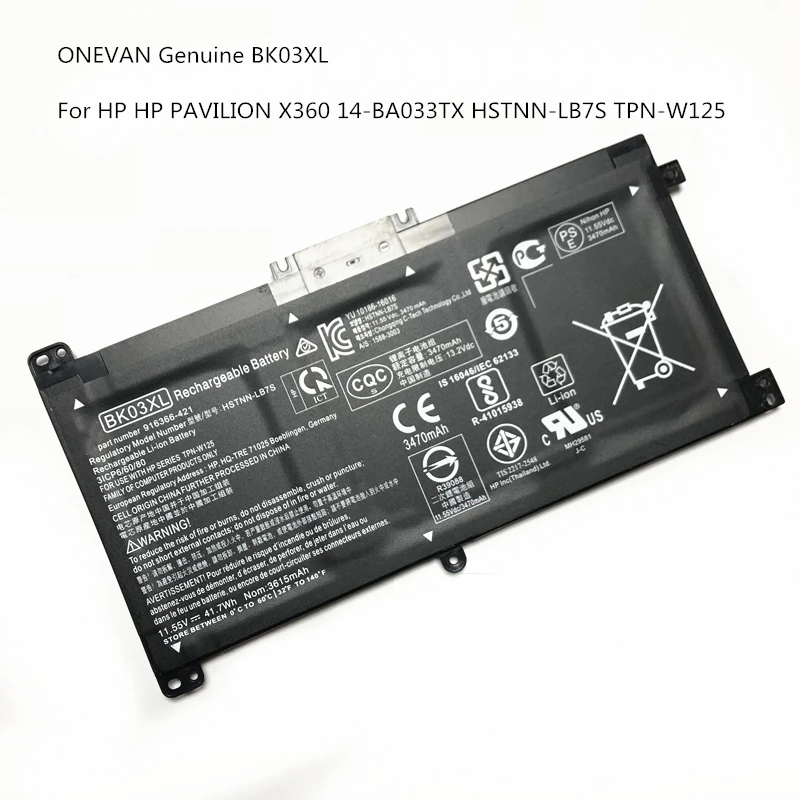 Аккумулятор onevon BK03XL для ноутбука, для HP Pavilion X360 14-BA series 14-BA001NS 14-BA033TX 14-BA100 HSTNN-LB7S 916366-421 916811-855
Аккумулятор onevon BK03XL для ноутбука, для HP Pavilion X360 14-BA series 14-BA001NS 14-BA033TX 14-BA100 HSTNN-LB7S 916366-421 916811-855