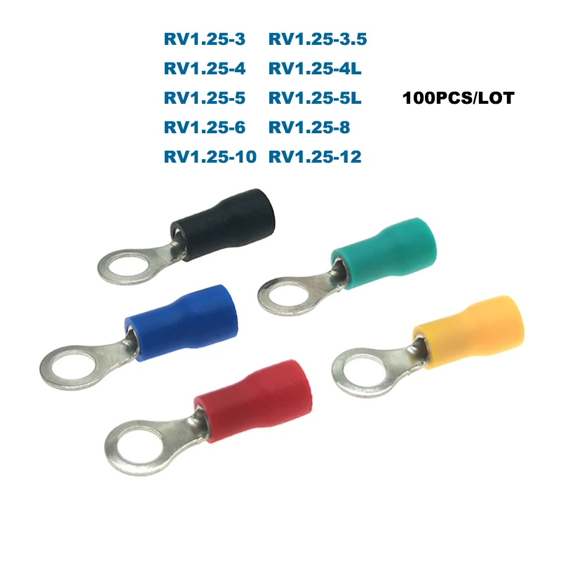 100Pcs Crimp Terminals Ring Insulated Electrical Wire Connector RV1.25-3/4/5/6/8/10/12 Cable Ferrules 0.5-1.5mm2 22-16AWG 19A
100Pcs Crimp Terminals Ring Insulated Electrical Wire Connector RV1.25-3/4/5/6/8/10/12 Cable Ferrules 0.5-1.5mm2 22-16AWG 19A