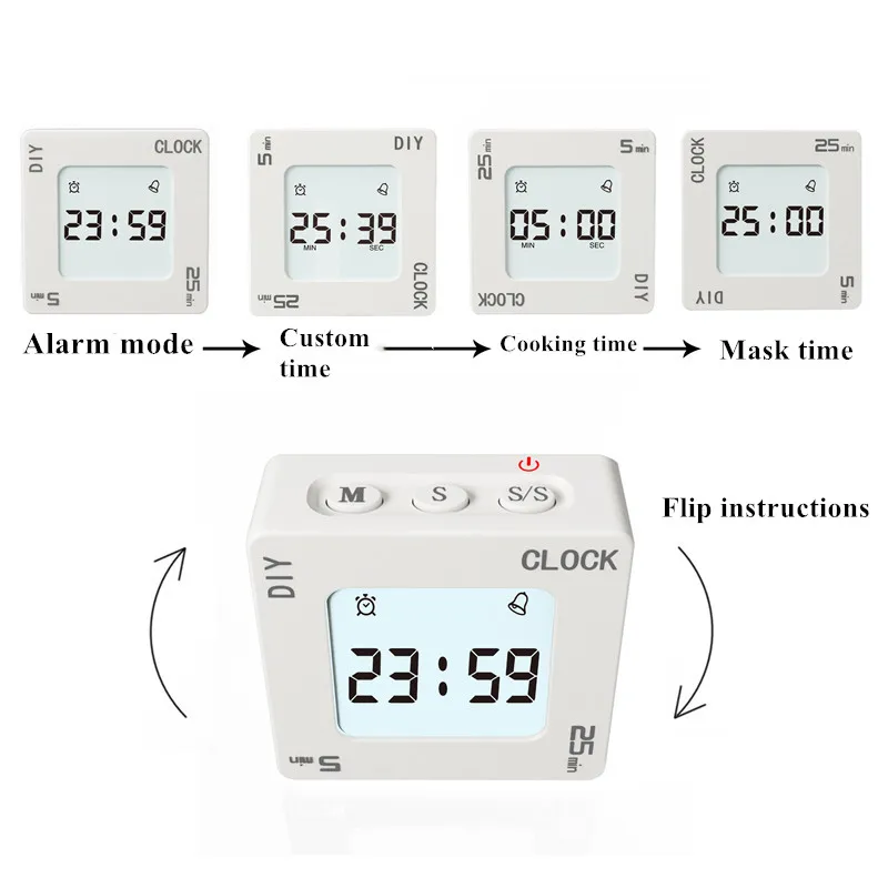 LCD Kitchen Timer DIY Time Management Tomato Timer Reminder Vibration Timer Flip Quartet Snooze Alarm Clock 5 minutes 25 minutes
LCD Kitchen Timer DIY Time Management Tomato Timer Reminder Vibration Timer Flip Quartet Snooze Alarm Clock 5 minutes 25 minutes