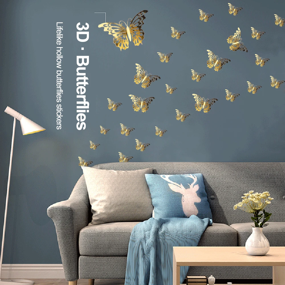 12PCS/Pack 3D Butterfly Stickers Hollow Butterflies Decals Metal Texture Gold/Silver/Rosegold Wedding Party Supplies Wall Art
12PCS/Pack 3D Butterfly Stickers Hollow Butterflies Decals Metal Texture Gold/Silver/Rosegold Wedding Party Supplies Wall Art