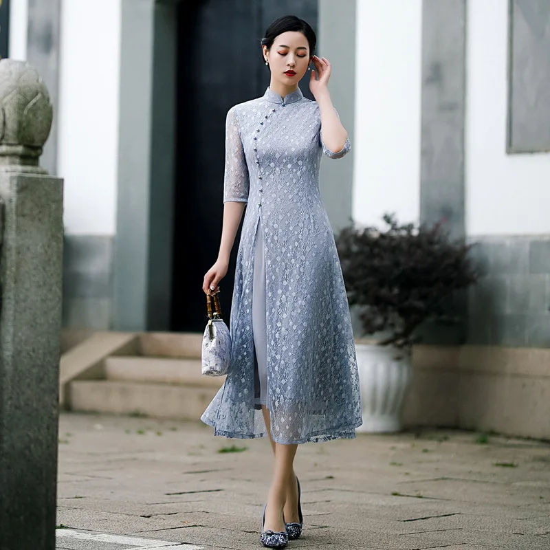 Chinese Dress Women Elegant Aodai Style Knee Length qipao Vestidos Party Wedding Dresses Sexy Split Cheongsam
Chinese Dress Women Elegant Aodai Style Knee Length qipao Vestidos Party Wedding Dresses Sexy Split Cheongsam