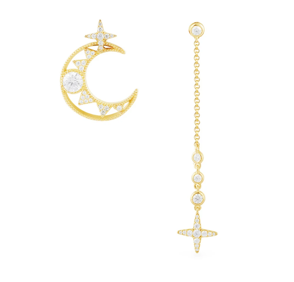 2Pairs 2020 new Fashion CZ Women's Star Dangle and moon stud asymmetrical earrings 
2Pairs 2020 new Fashion CZ Women's Star Dangle and moon stud asymmetrical earrings