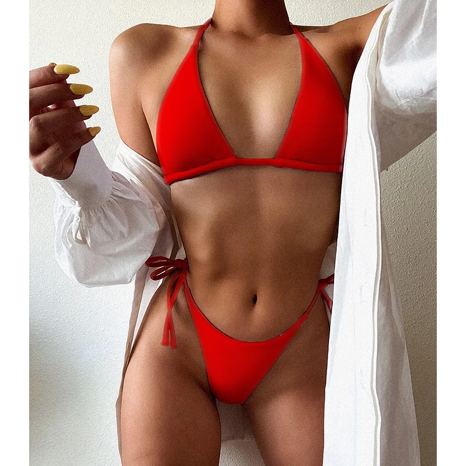 

Sexy Micro Bikinis 2021 Woman Swimwear Women`s Swimsuit Female Halter Thong Bikini Set 2 Piece Beach Wear Brazilian Bathing Suit