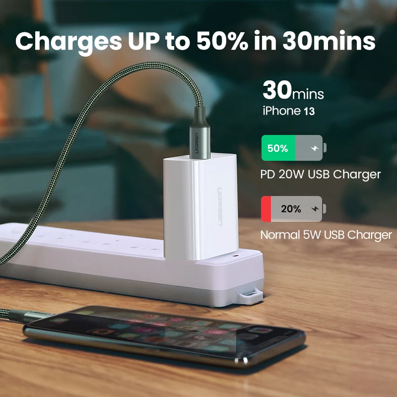 Ugreen MFi 20W USB C для Lightning Cable iPhone 13 12 Pro X 8 зарядное устройство быстрого зарядки данных