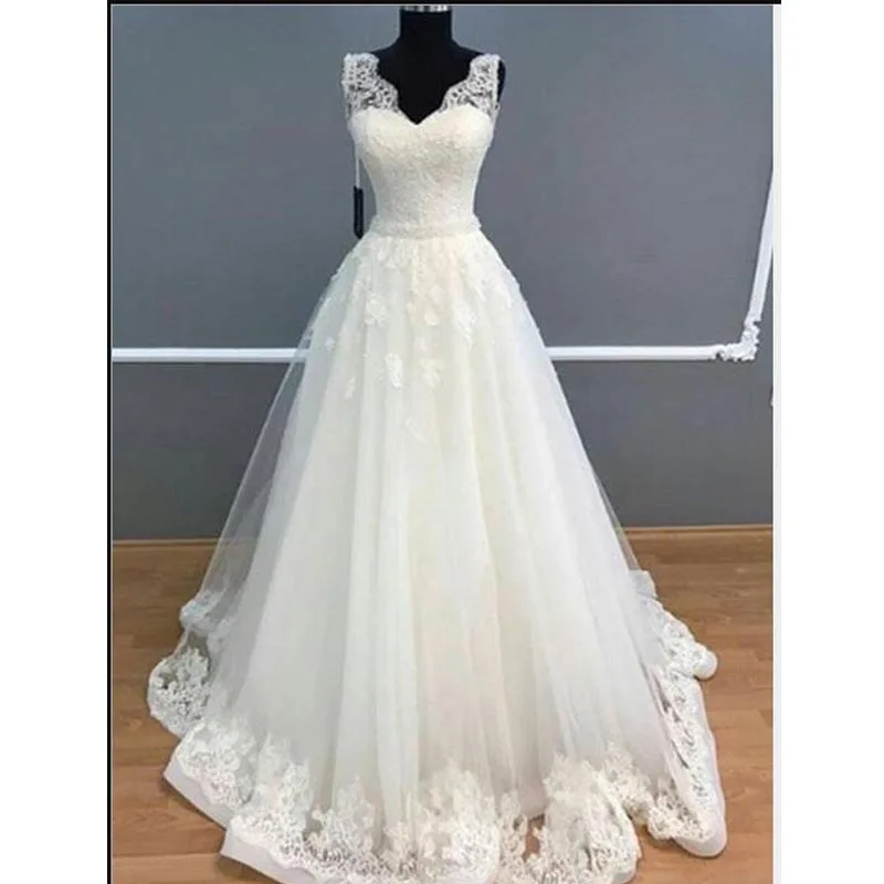 2020 Sexy V-Neck Lace Wedding Dresses A Line Appliqued Wedding Gowns Custom Made Vestidos de novia
2020 Sexy V-Neck Lace Wedding Dresses A Line Appliqued Wedding Gowns Custom Made Vestidos de novia