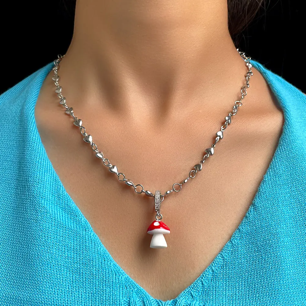 Cute Zircon Mushroom Pendant Heart Link Chain Necklaces For Women Girls Sweet Cartoon Bear Choker Necklace Party Jewelry Gifts
Cute Zircon Mushroom Pendant Heart Link Chain Necklaces For Women Girls Sweet Cartoon Bear Choker Necklace Party Jewelry Gifts