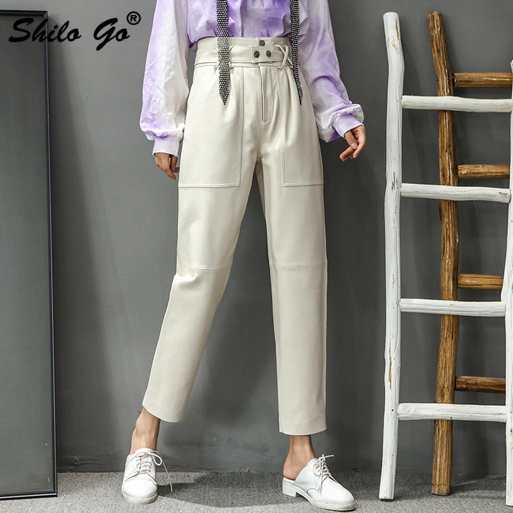 Safari Style Solid Pants Womens Winter Buttons Front High Street Pockets Detail Genuine Leather Pants Sheepskin Trousers Famles
Safari Style Solid Pants Womens Winter Buttons Front High Street Pockets Detail Genuine Leather Pants Sheepskin Trousers Famles