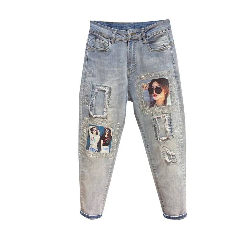 New Fashion 2019 Autumn Women's Blue Jeans Trousers Holes Sticker Hot Drill High Waist Harem Trousers Chic Denim Pants
New Fashion 2019 Autumn Women's Blue Jeans Trousers Holes Sticker Hot Drill High Waist Harem Trousers Chic Denim Pants