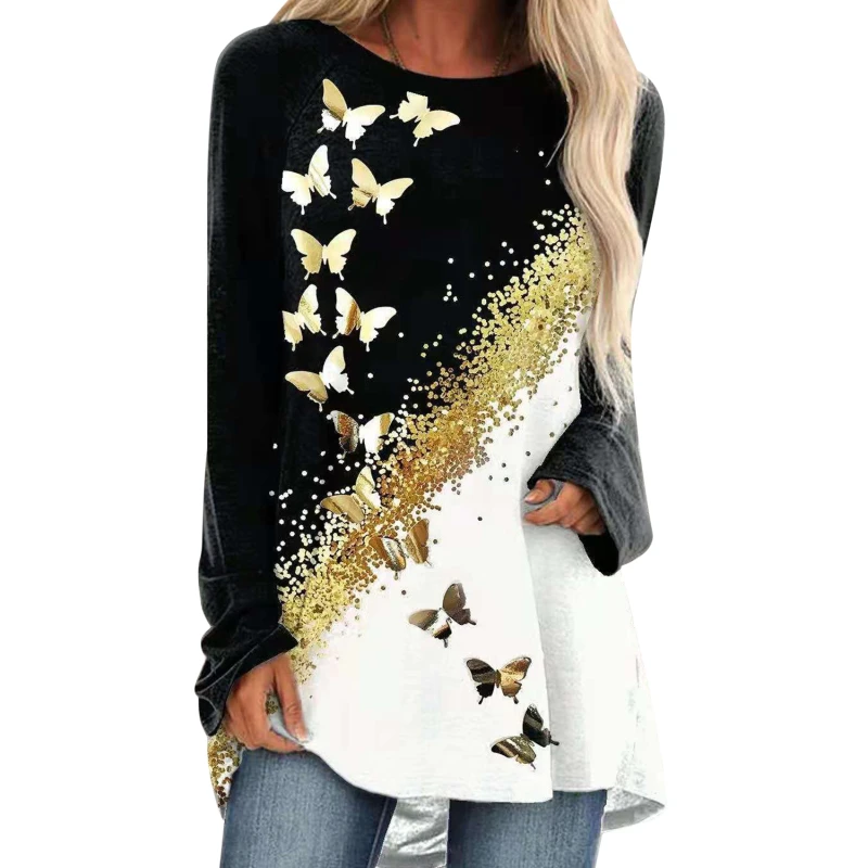 Autumn And Winter Tshirt New Fashion Long-sleeve Casual Large Size Round Neck Gold Butterfly Printing Long-sleeve T-shirt
Autumn And Winter Tshirt New Fashion Long-sleeve Casual Large Size Round Neck Gold Butterfly Printing Long-sleeve T-shirt