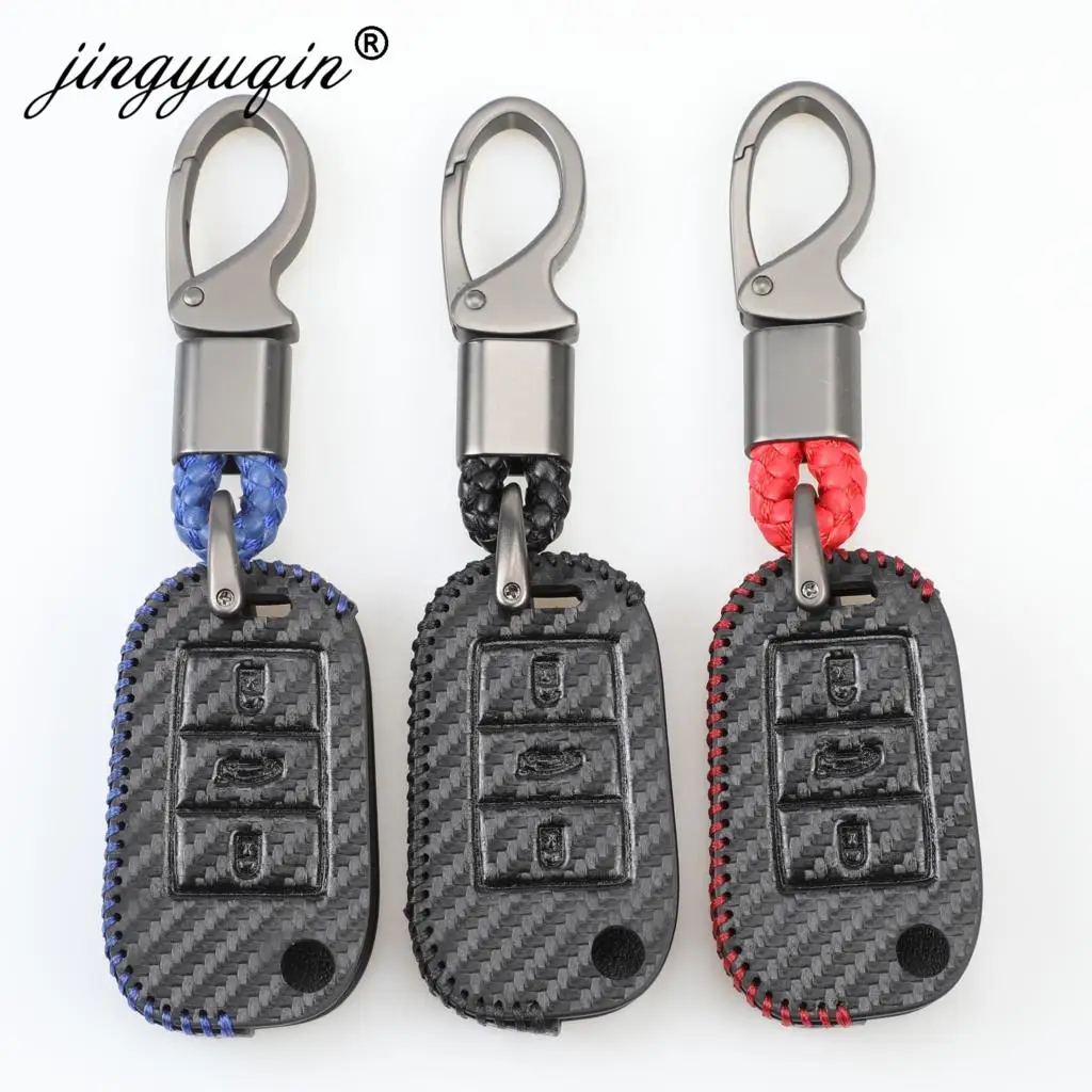 3 кнопки чехол для ключей автомобиля из углеродистой кожи Peugeot 3008 208 308 508 408 2008 Citroen
