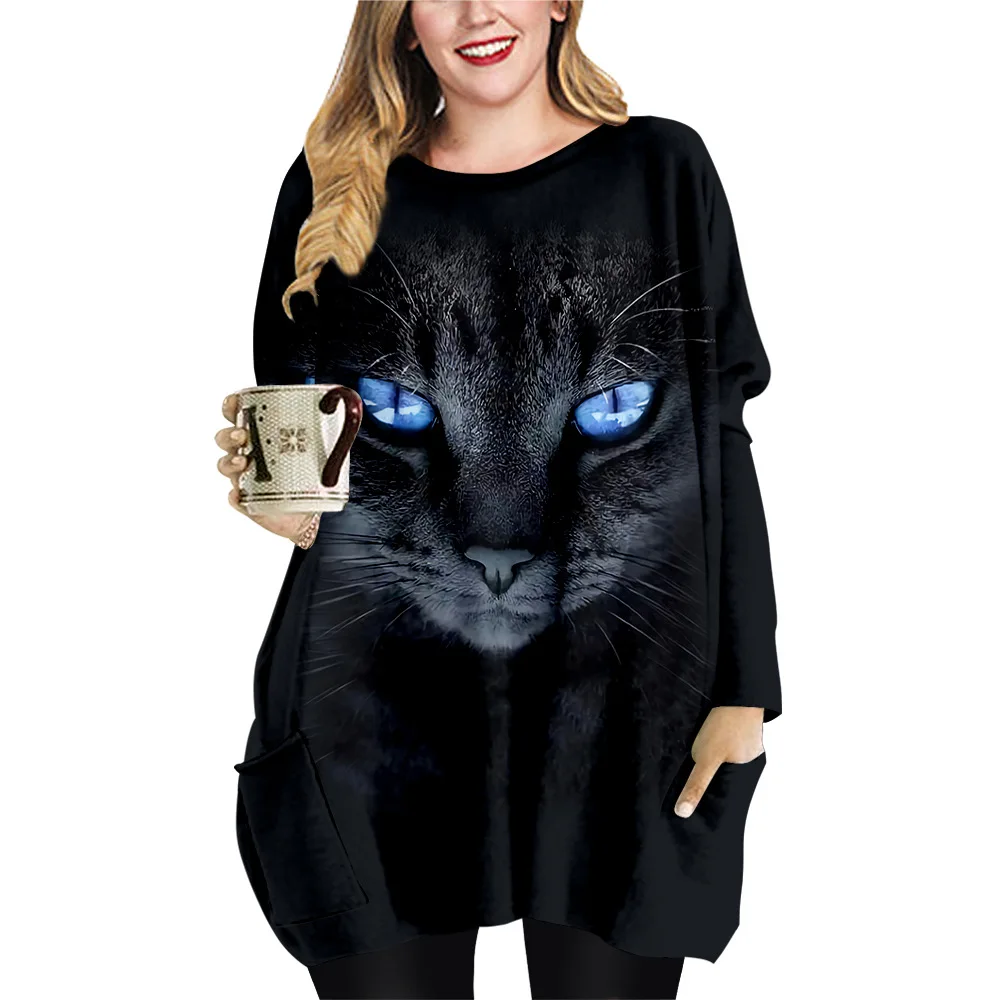 New woman fashion Casual Loose Plus Size Dresses Printed Animal Cat Full Sleeve Dresses Vestidos Big Size Tops with Pocket
New woman fashion Casual Loose Plus Size Dresses Printed Animal Cat Full Sleeve Dresses Vestidos Big Size Tops with Pocket