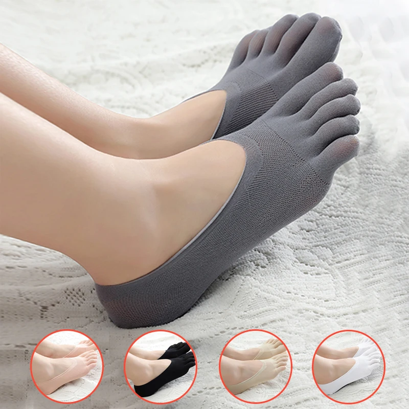 

Calcetines de cinco dedos para mujer, calcetin ultrafino, con punta Invisible, antideslizante, de silicona, antifriccion, Ecmln