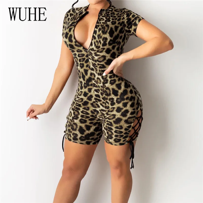KEXU Leopard Print Bandage Playsuits Short Sleeve Zipper Package Hip O Neck Skinny Lace Up Streetwear Casual Nightclub Party
KEXU Leopard Print Bandage Playsuits Short Sleeve Zipper Package Hip O Neck Skinny Lace Up Streetwear Casual Nightclub Party