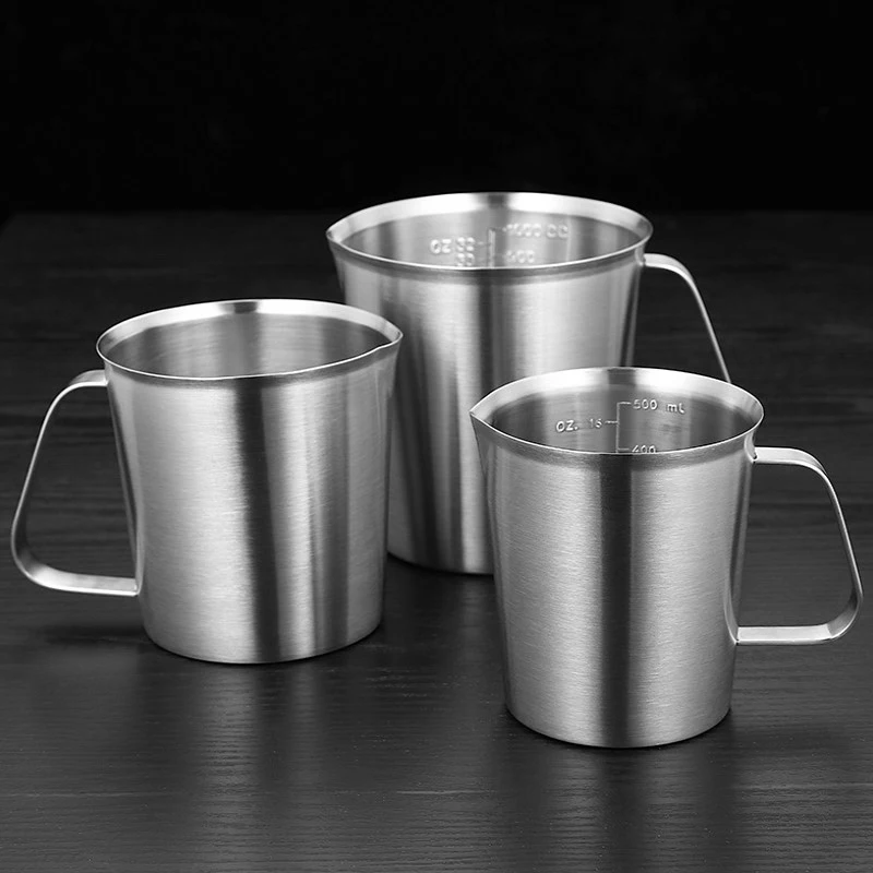 Creative 304 stainless steel thickened large capacity with scale milk tea cup kitchen baking measuring cup milk jug kitchen tool
Creative 304 stainless steel thickened large capacity with scale milk tea cup kitchen baking measuring cup milk jug kitchen tool