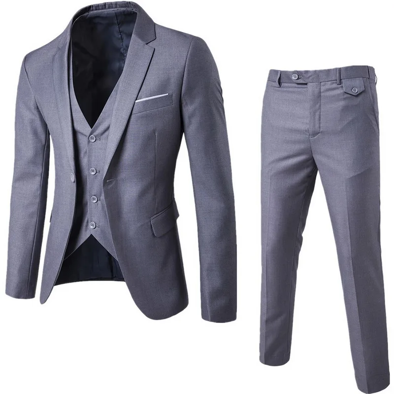 

Мужские облегающие костюмы 2021, мужской деловой повседневный костюм-тройка для шафера, пиджак, брюки, жилет, комплекты