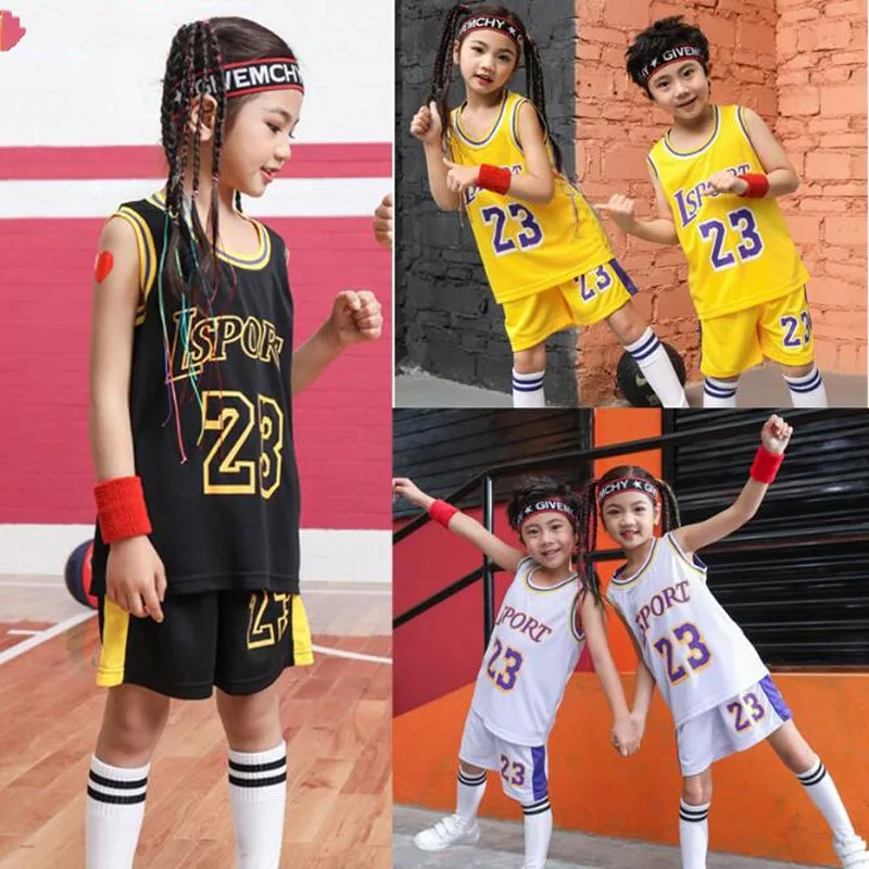 

Kid LSPORT 23# Basketball Set,Girls Basketball jersey uniform,Breathable Child Sport shirts shorts,BasketBall Team train Clothes