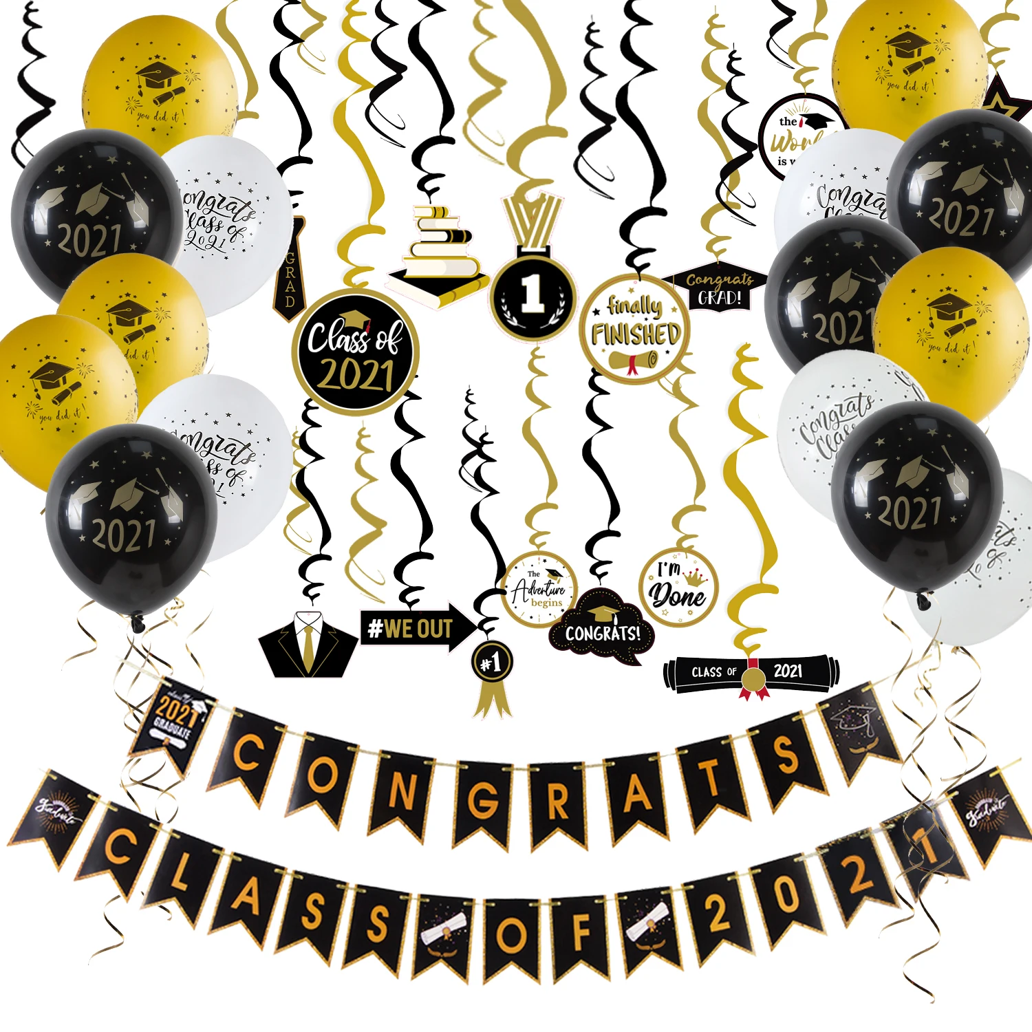 47pcs Grad Party Decoration Set Congrats Class Of 2021 Banner Metallic Foil Swirls Hanging Latex Balloons College High School
47pcs Grad Party Decoration Set Congrats Class Of 2021 Banner Metallic Foil Swirls Hanging Latex Balloons College High School