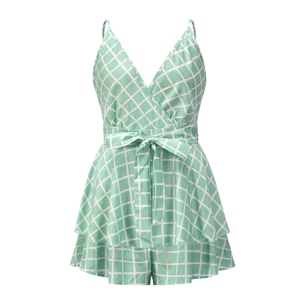 Spring Summer Print Playsuit For Women 2021 New Casual Bandage Cascading Ruffles V Neck Strapless Ladies Loose Plaid Playsuit
Spring Summer Print Playsuit For Women 2021 New Casual Bandage Cascading Ruffles V Neck Strapless Ladies Loose Plaid Playsuit