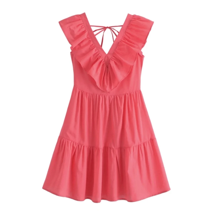 Women Deep V Neck Cascading Ruffle Backless Mini Dress Female Sleeveless Clothes Casual Lady Loose Vestido D9120
Women Deep V Neck Cascading Ruffle Backless Mini Dress Female Sleeveless Clothes Casual Lady Loose Vestido D9120