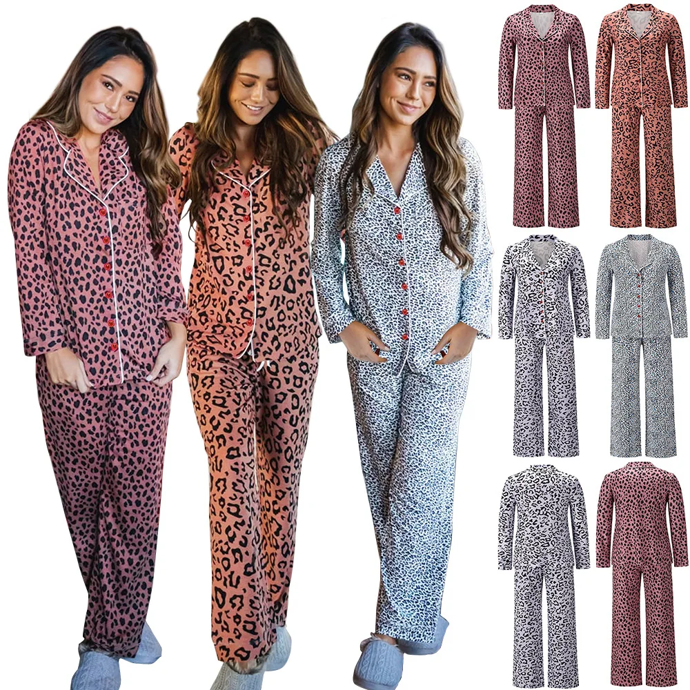 Women Leopard Two Piece Pajamas Set Homewear Suits Sleeep Clothing Long Sleeve Button Shirts Tops + Drawstring Long Pants
Women Leopard Two Piece Pajamas Set Homewear Suits Sleeep Clothing Long Sleeve Button Shirts Tops + Drawstring Long Pants