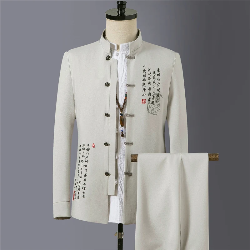 Chinese Retro Style Men Suit 2 Piece Sets Fashion Casual Men Suit and Pants Asian Size S 4XL