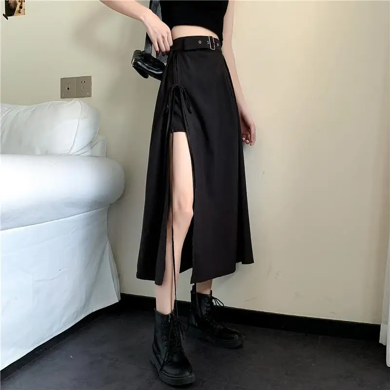 Women's Skirt Mid-length Slit Waist Belt Irregular Gothic Punk Dark Black Lace-up High-waisted A-line Skirt Y2k Met Cute Harajuk
Women's Skirt Mid-length Slit Waist Belt Irregular Gothic Punk Dark Black Lace-up High-waisted A-line Skirt Y2k Met Cute Harajuk