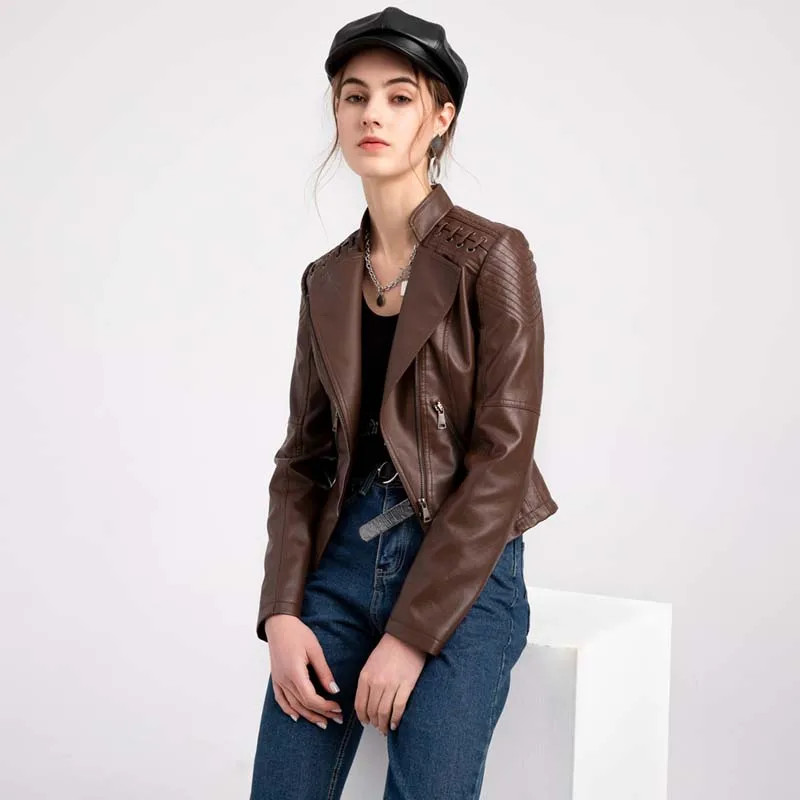 Leather Jacket Women Outwear PU Black Soft Slim Fit Punk Bomber Female Coat Autumn Lapel Short Locomotive Clothing 2022
Leather Jacket Women Outwear PU Black Soft Slim Fit Punk Bomber Female Coat Autumn Lapel Short Locomotive Clothing 2022