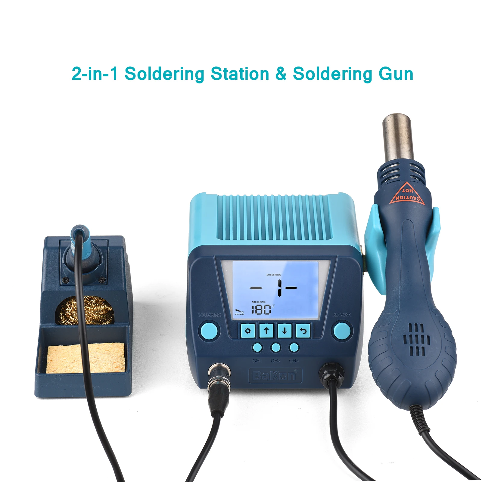Bakon BK881 2-in-1 Soldering Station & Soldering Gun Multifunctional Rework Station Hot Air Gun Soldering and Desoldering Tool
Bakon BK881 2-in-1 Soldering Station & Soldering Gun Multifunctional Rework Station Hot Air Gun Soldering and Desoldering Tool