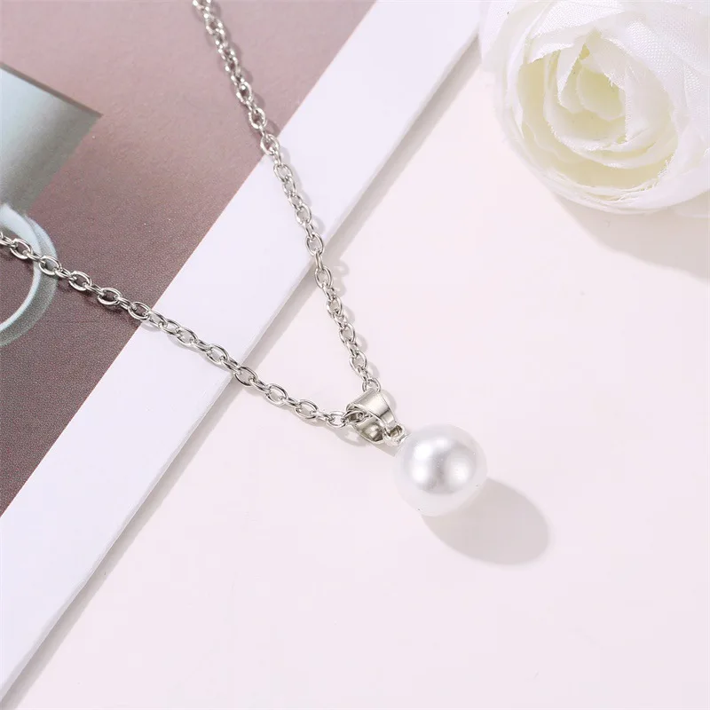 Silver Color Round Pearl Pendants Necklace Simple Design Wild Elegant Charm For Women Jewelry Necklaces | Украшения и аксессуары