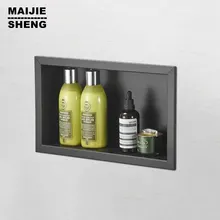 Black Storage Cabinet Bathroom Concealed Built-In Wall Cabinet Niche Stainless Steel Hotel In-Wall Wall Cabinet Toilet