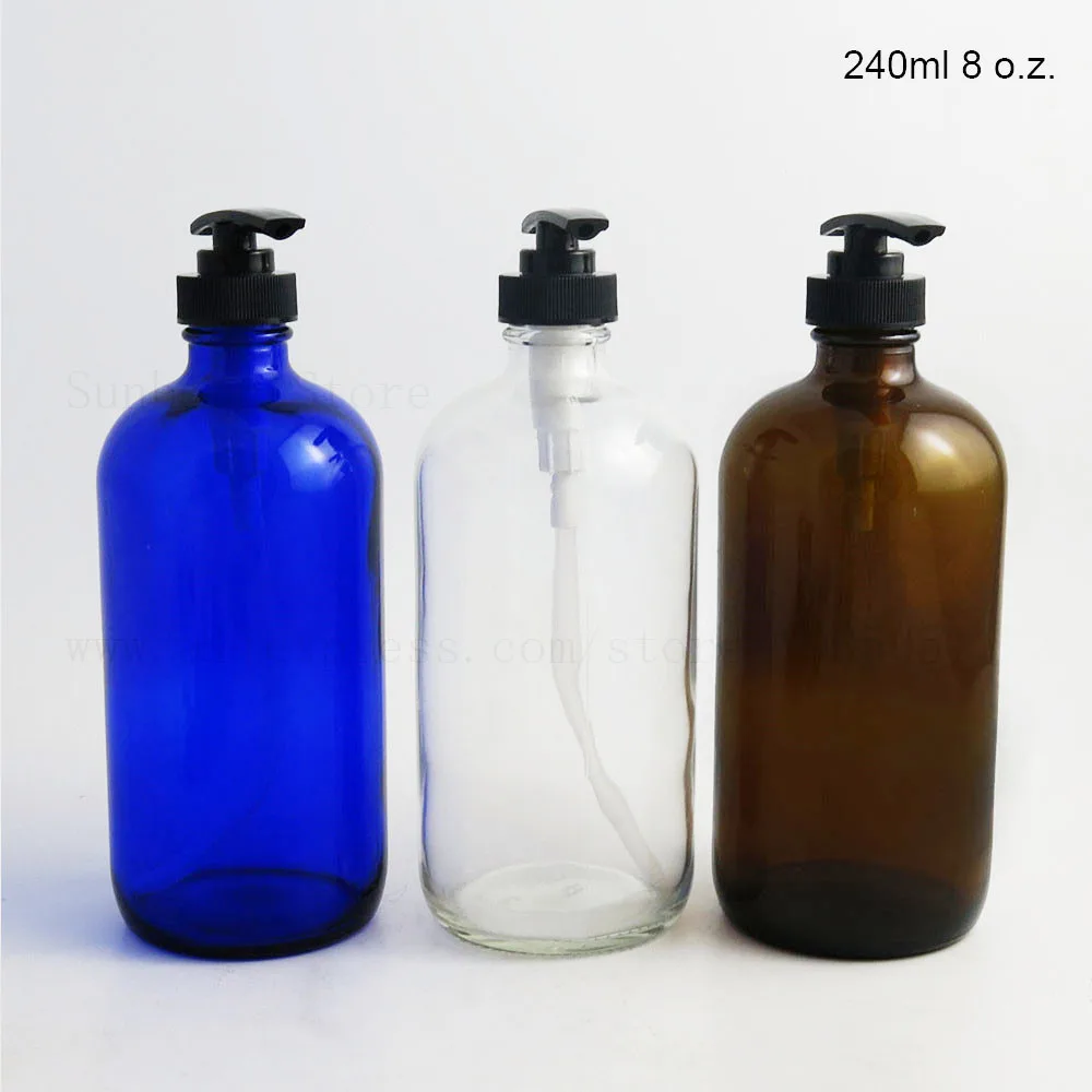 8oz Blue Amber Clear Glass Boston Pump Bottles for Lotions Liquid Soap Aromatherapy Large 240ml Empty Class Round Container
8oz Blue Amber Clear Glass Boston Pump Bottles for Lotions Liquid Soap Aromatherapy Large 240ml Empty Class Round Container