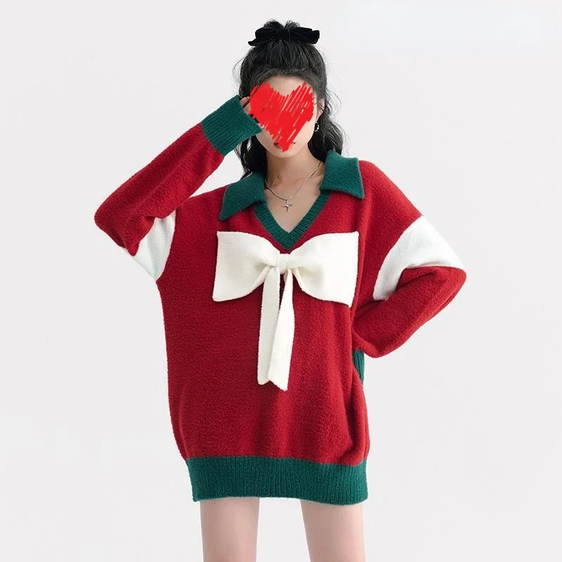 Women's Christmas Sweater 2021 Winter New Style Red Sweet Cool Cute Bow Knit Sweater Elegant and Beautiful Women's Blouse Red
Women's Christmas Sweater 2021 Winter New Style Red Sweet Cool Cute Bow Knit Sweater Elegant and Beautiful Women's Blouse Red
