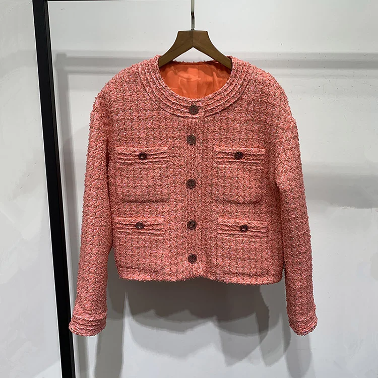 women's European and American clothing 2021 summer new style Long - sleeved round collar single - breasted Fashion tweed coat
women's European and American clothing 2021 summer new style Long - sleeved round collar single - breasted Fashion tweed coat