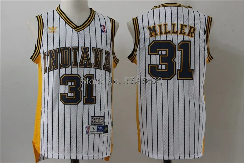 

NBA Indiana Pacers #31 Reggie Miller Men's Basketball Jersey Striped Retro Authentic Jerseys Embroidered Men Basketball Jerseys