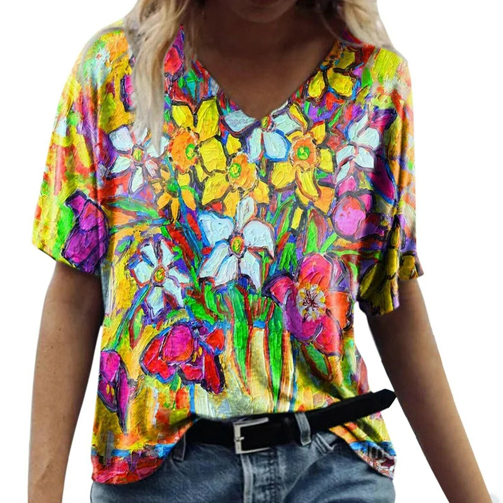 2021 Fashion Summer Pullover Women's Floral Print Short Sleeve Loose Tops Casual Basic T-shirt Ladies V-Neck Streetwear Tee
2021 Fashion Summer Pullover Women's Floral Print Short Sleeve Loose Tops Casual Basic T-shirt Ladies V-Neck Streetwear Tee