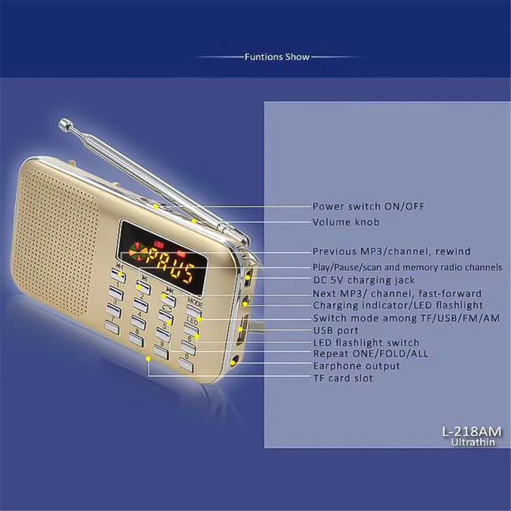 Цифровой mp3-плеер мини-L-218 ЖК-дисплей поддержка TF-карты USB портативное радио