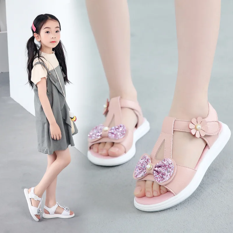Детские летние сандалии для девочек модные милые с бантом обувь маленьких