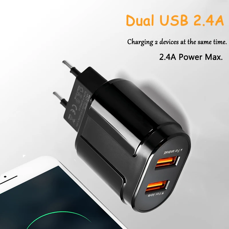 Мини зарядное устройство с двумя портами Зарядное USB 2.4A новый дизайн 2 (Стандарт