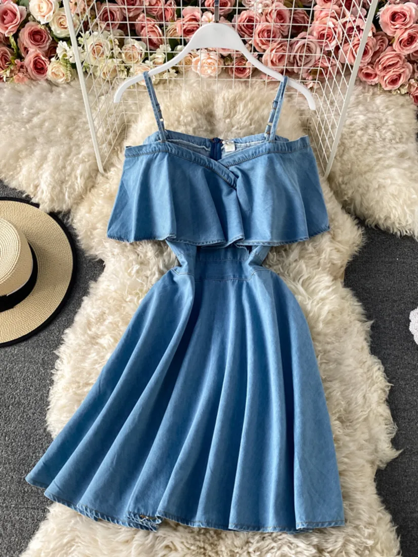 2021 Summer Women's New Ruffles Off Shoulder Ruffle Denim Dress Spaghetti Strap Jeans Dresses Mini Girl Lady Wrok Casual
2021 Summer Women's New Ruffles Off Shoulder Ruffle Denim Dress Spaghetti Strap Jeans Dresses Mini Girl Lady Wrok Casual